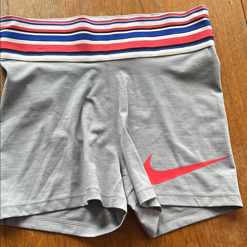 Nike Kids Gray Shorts with Pink and Blue Stripes